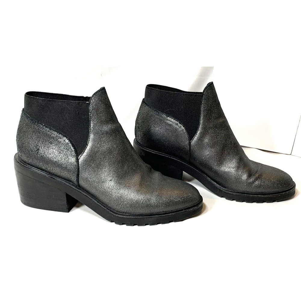 Eileen Fisher Chelsea Ankle Boots Womens 7.5 Leather Gray Chunky Heel Lug Sole